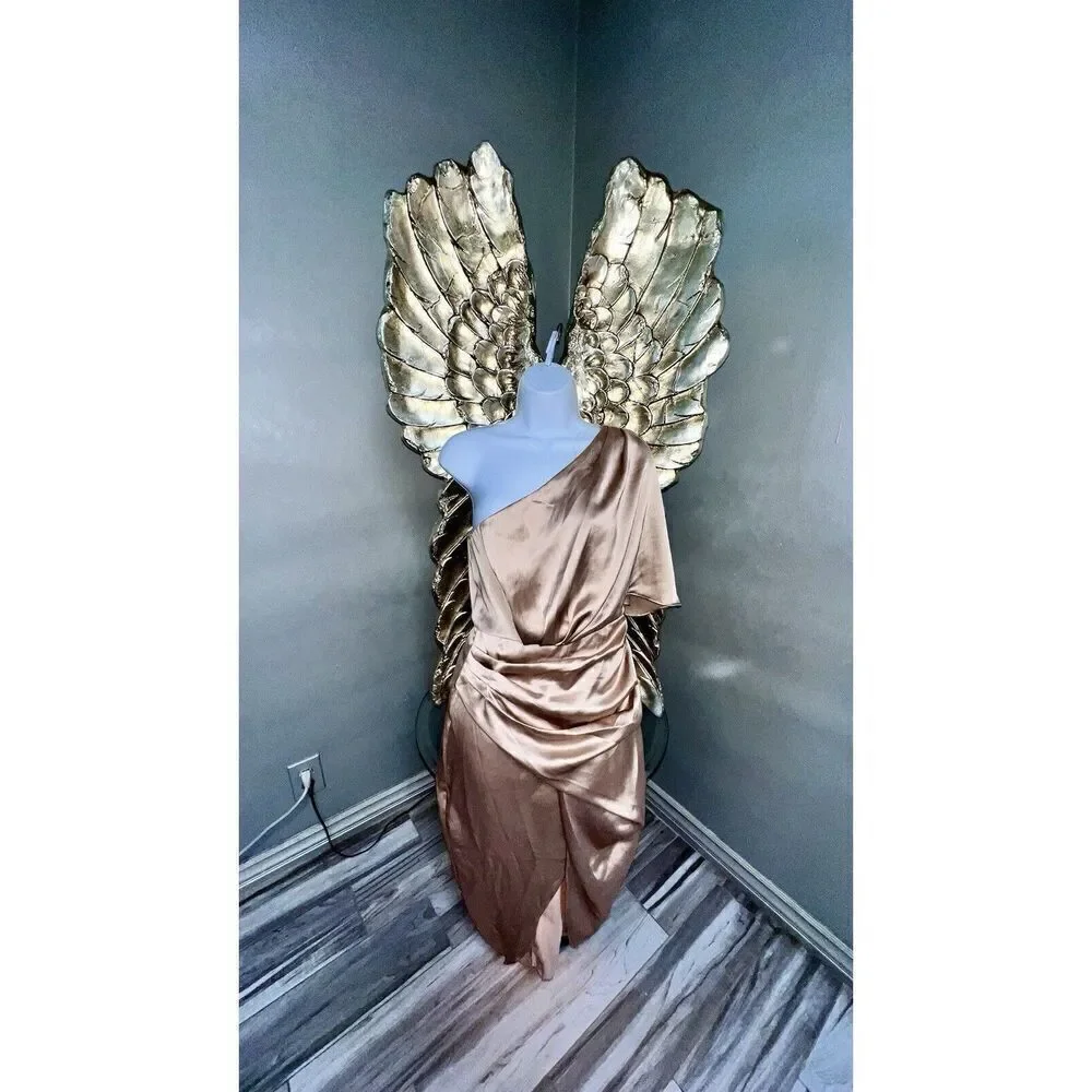 Donnee Par Dieu LIA Champagne One Shoulder Satin Dress, Size Small_9
